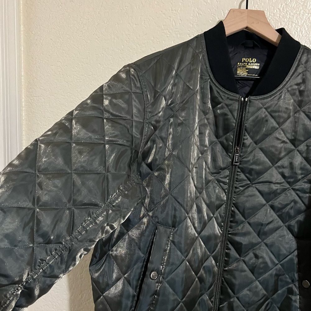 Polo Ralph Lauren Performance Metallic Quilted Bomber Jacket Satin Size L - Picture 9 of 15